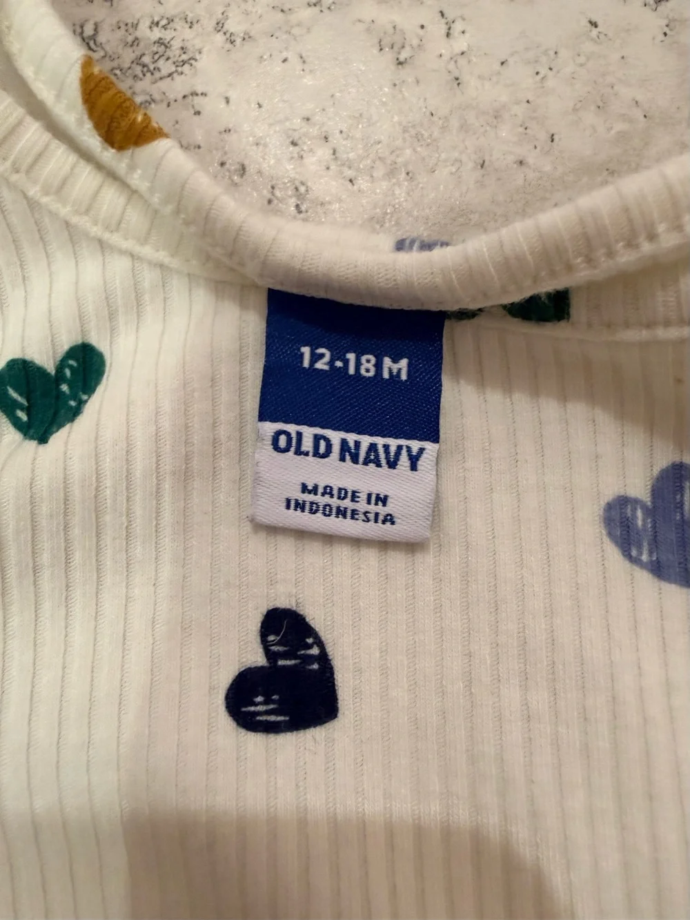 Old Navy Cream Ribbed Long-Sleeve Dress with Multicolor Hearts